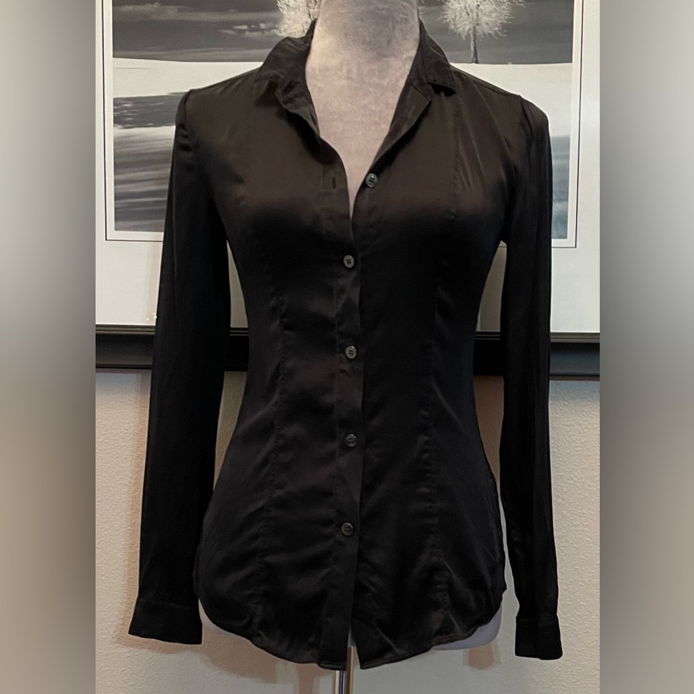 Burberry 100% Silk Black Button Down Shirt